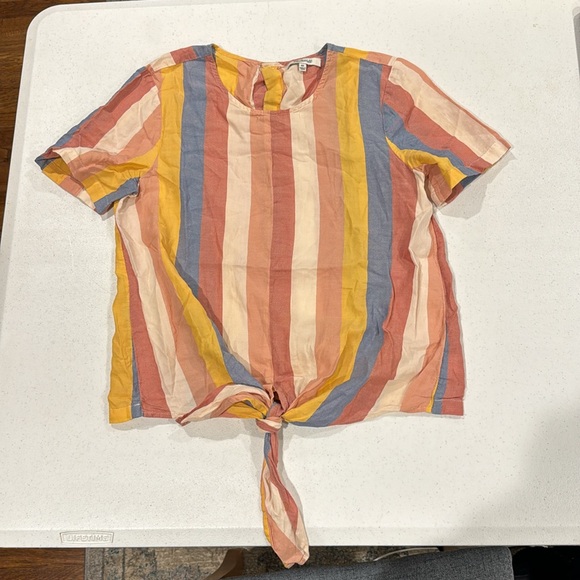 Madewell Button-Back Tie Tee in Sherbet Stripe Antique Coral - Picture 3 of 8